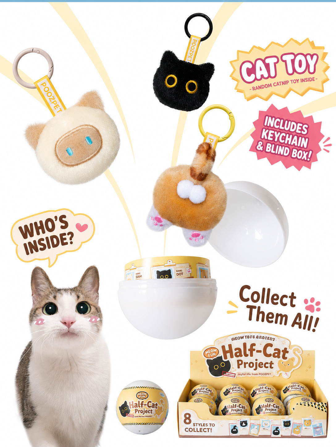 POOZPET - Blind Box Plush Toys with Catnip and Keychain